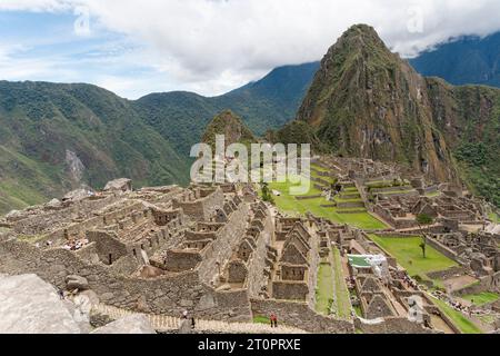 view of ruins of Machu Picchu in the Andes mountains of Peru Stock Photo