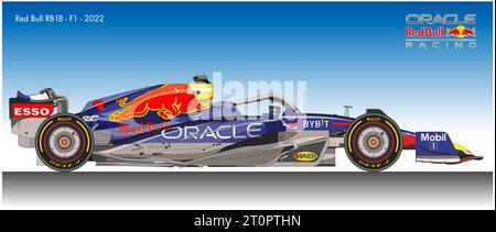 Austria, year 2022, Red Bull RB18, Oracle Red Bull Racing F1 sport car, illustration Stock Photo