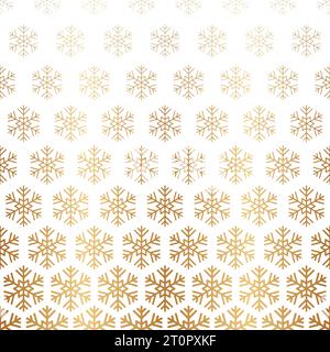 Snowflake gold seamless pattern. Repeating fades degrade golden snowflakes background. Repeated fadew geometric texture. Gradation faded geometry Stock Vector