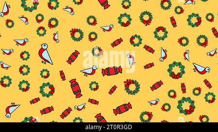 Vector illustration of christmas cookies set on blue background with snow. Seamless pattern. Stock Vector