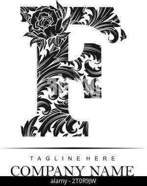 Flourish elegant classic F monogram logo monochrome vector illustrations for your work logo, merchandise t-shirt, stickers and label designs, poster, Stock Vector