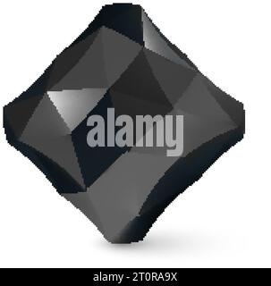 Low Poly Cubical Object, Geometric Wireframe Shape, or Black Crystal Polyhedron with Shadow Effect on White Background Stock Vector