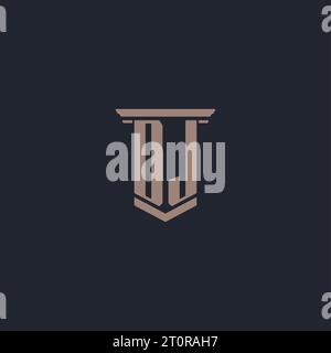DJ initial monogram logo with pillar style design Stock Vector