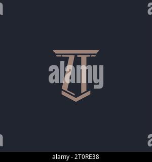 ZT initial monogram logo with pillar style design Stock Vector