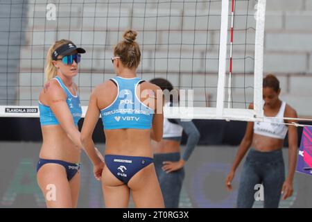 Tlaxcala, Mexico. 08th Oct, 2023. October 8, 2023. Tlaxcala, Mexico; Jagoda Gruszczynska and Aleksandra Wachowicz of Poland During The Poland vs Dominican Republic Women's Match of the Beach Volleyball World Championship, held at Apizaco Bullring on October 8, 2023. In Tlaxcala Mexico (Photo by Essene Hernandez/Eyepix Group) Credit: Eyepix Group/Alamy Live News Stock Photo