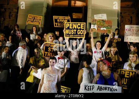 November 2, 2016 - Indianapolis, Indiana, USA: Activists gather for a group photo and dance to, Nasty Girl by Janet Jackson during the Periods for Politicians formerly Periods for Pence anti-Trump and anti-Pence rally called The Revolution Will Be Uterized (A Rally in 3 Acts) on the steps of the Indiana Statehouse. Stock Photo