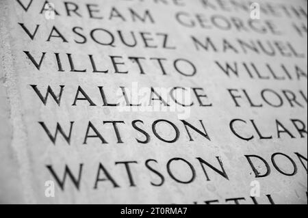 Names of the Missing in Action. Luxembourg American Cemetery and Memorial in Hamm, Luxembourg City, Luxembourg. Stock Photo