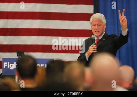 04262016 - Indianapolis, Indiana, USA: Former United States president Bill Clinton campaigns for his wife Hillary Clinton, who is running for president in 2016, during a campaign stop at the Hillary Clinton campaign headquarters. Stock Photo