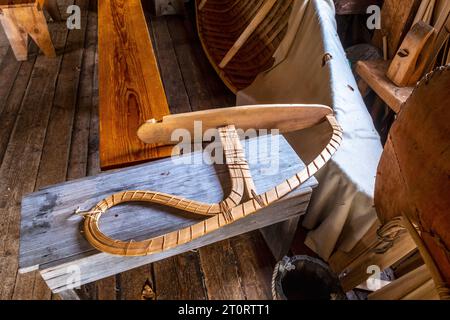 Replica birchbark canoes from the fur trade on display at Grand Portage National Monument, Minnesota, USA Stock Photo
