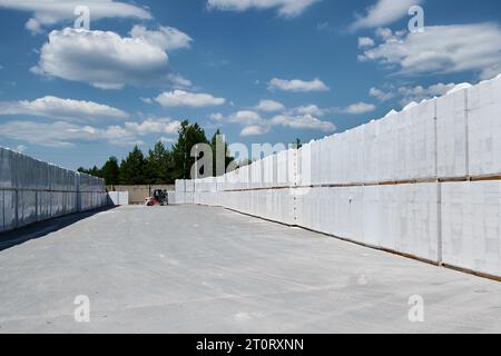 Large warehouse of gas silica foam blocks ready for shipping Stock Photo