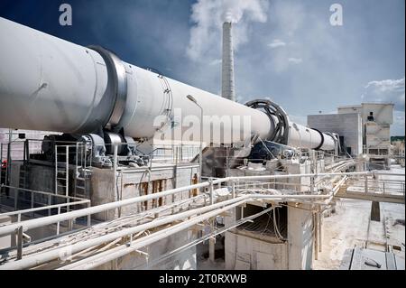 Tubular rotary furnace for calx clinker and cement production Stock Photo