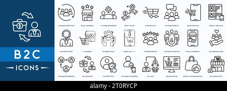 B2C icon vector illustration with of business to consumer concept of marketing with communications, feedback, marketing, and internet icon Stock Vector