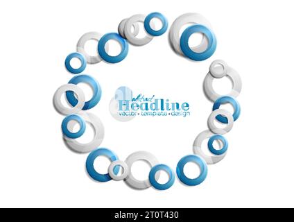 Abstract geometric background, blue and grey circle rings. Technology vector design Stock Vector