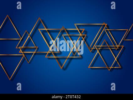 Dark blue abstract tech background with golden triangles. Luxury vector design Stock Vector
