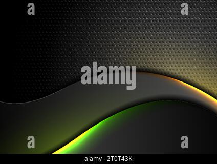 Futuristic technology abstract perforated background with neon glowing wavy lines. Vector design Stock Vector