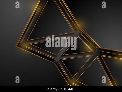 Black and golden abstract corporate background with triangles. Geometric shiny vector design Stock Vector