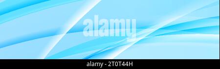 Cyan blue glossy wavy lines abstract vector banner background Stock Vector