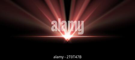 Red shiny glowing smooth rays abstract background. Sci-fi luminous neon vector design Stock Vector