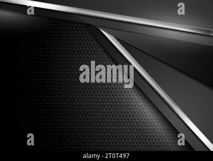 Silver metal stripes on dark perforated background vector concept design Stock Vector