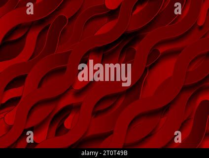 Bright red wavy stripes tech abstract geometric background. Vector design Stock Vector