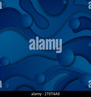 Dark blue curved waves pattern. Abstract corporate wavy graphic design with circles. Vector modern background Stock Vector