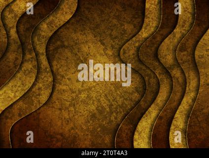 Yellow brown grunge waves abstract material background. Vector design Stock Vector