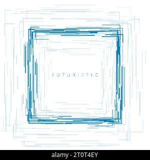 Blue square outline linear shape abstract futuristic tech background. Vector design Stock Vector