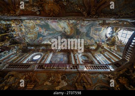 Munich, Germany, EU - Sept. 13, 2023. Inside of Asamkirche, Asam Church in Old Town Munich. A famous Rococo style church, known for  Baroque interior. Stock Photo