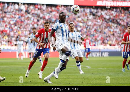 Madrid, Spain. 8th Oct, 2023. Umar Sadiq (Sociedad) Football/Soccer : Spanish 'LaLiga EA Sports' match between Club Atletico de Madrid 2-1 Real Sociedad at the Estadio Civitas Metropolitano in Madrid, Spain . Credit: Mutsu Kawamori/AFLO/Alamy Live News Stock Photo