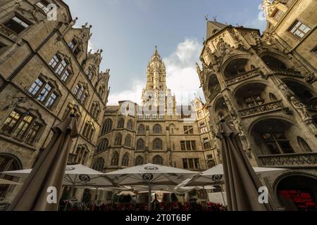 Munich, Germany, EU - Sept. 18, 2023. Inside Munich New Town Hall, Neues Rathaus interior courtyard view in Marienplatz, Munich's Main Old Town Square Stock Photo