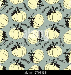 Halloween pumpkin pattern, hand drawn doodle and lettering. Halloween atribute and Thankgiving. Vector illustration Stock Vector