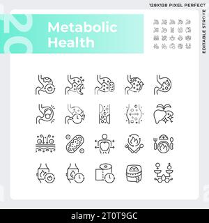 2D customizable black metabolic health icons set Stock Vector