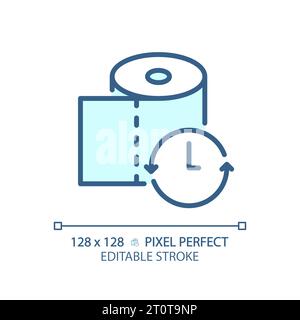 2D customizable thin line blue toilet paper with clock icon Stock Vector