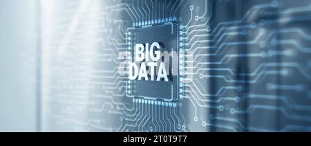 Big data on server racks background. Technology Internet concept. Stock Photo
