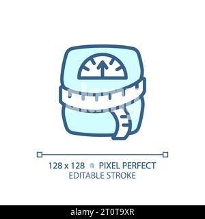 2D thin line blue weight scale with tape measure icon Stock Vector