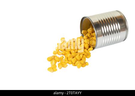 a tin of corn spilled on a transparent background Stock Photo