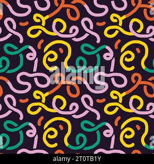 Naive groovy vector Boho doodle seamless pattern. Brutal contemporary figure star oval wave. Swiss design aesthetic. Geometric black posters in trendy Stock Vector