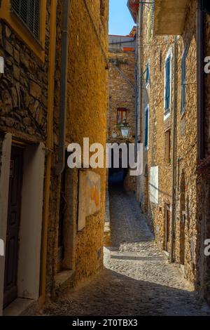 Apricale in Liguria, Italy. Apricale is a comune in the Province of Imperia in the region of Liguria, Italy. Stock Photo
