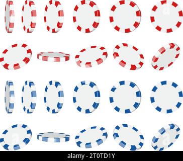 Illustration of poker chips from various angles (casino chips) Stock Vector