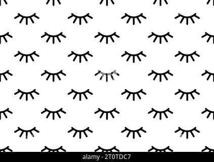Closed eye with eyelashes cute vector seamless pattern for cartoon character illustration. Sleep girl or unicorn long eyelash line simple black endles Stock Vector