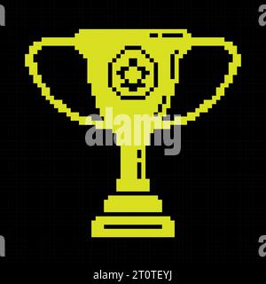 Prize sports cup for participation in sports competitions. Award to winner of tournament. Pixel silhouette icon. Simple black and yellow vector Stock Vector