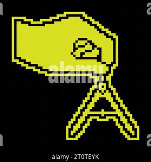Pixel silhouette icon. Drawing compass, divider for sketching In hand of engineer or designer. Simple black and yellow vector isolated Stock Vector