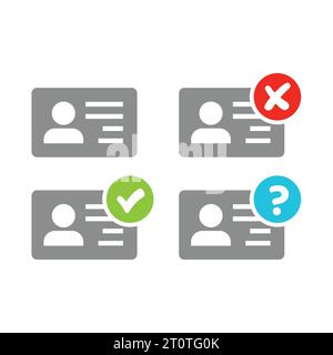 Id card confirmation vector icon set. Identification approved, confirmed or rejected icons. Stock Vector
