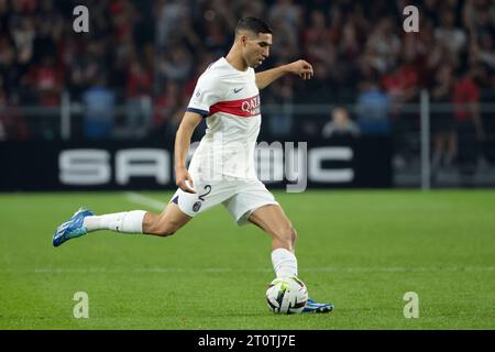 Rennes, France. 08th Oct, 2023. Achraf Hakimi of PSG during the French championship Ligue 1 football match between Stade Rennais (Rennes) and Paris Saint-Germain on October 8, 2023 at Roazhon Park in Rennes, France - Photo Jean Catuffe/DPPI Credit: DPPI Media/Alamy Live News Stock Photo