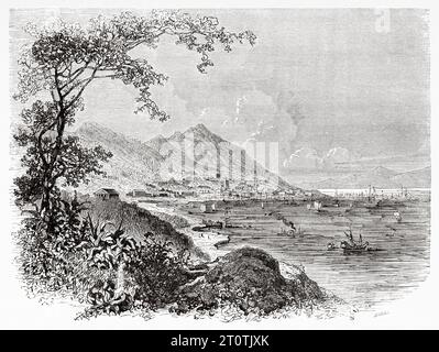 General View of the city of Victoria, Hong-Kong. China, Asia. Travels in China and Japan by the Marquis Alfred de Moges 1857 - 1858. Old 19th century illustration by Gustave Doré (1832 - 1883) from Le Tour du Monde 1860 Stock Photo