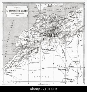 Geographic map of the empire of Morocco in 1860. Africa. Travels in Morocco. Old 19th century engraving from Le Tour du Monde 1860 Stock Photo