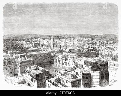 View of Jerusalem from the Zechariah pool. Travels in Palestine, 1856-1859. Old 19th century engraving from Le Tour du Monde 1860 Stock Photo