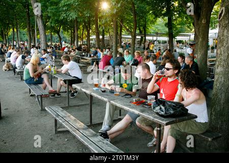 People sitting at a beer garden in Letna Park, Prague, Czech Republic. Stock Photo