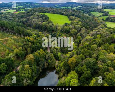 An aerial view of Hawkridge Reservoir near Spaxton in Somerset England Stock Photo