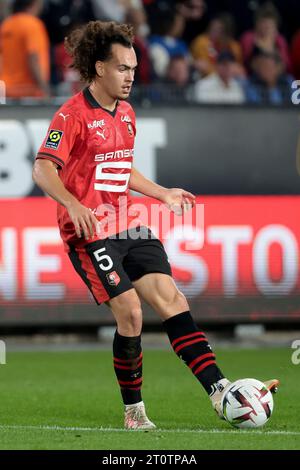 Rennes, France. 08th Oct, 2023. Arthur Theate of Rennes during the French championship Ligue 1 football match between Stade Rennais (Rennes) and Paris Saint-Germain on October 8, 2023 at Roazhon Park in Rennes, France - Photo Jean Catuffe/DPPI Credit: DPPI Media/Alamy Live News Stock Photo